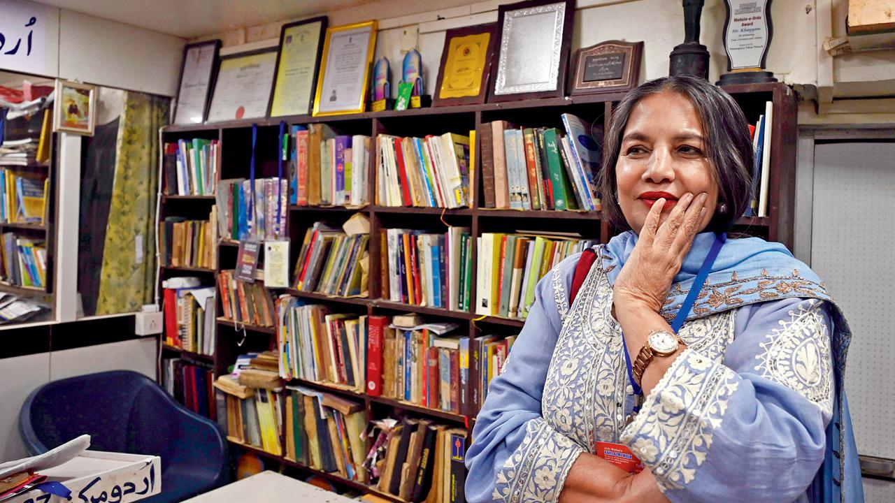 The actor observes archival books at the collective’s offices in Lohe ki chawl. Pics/Ashish Raje