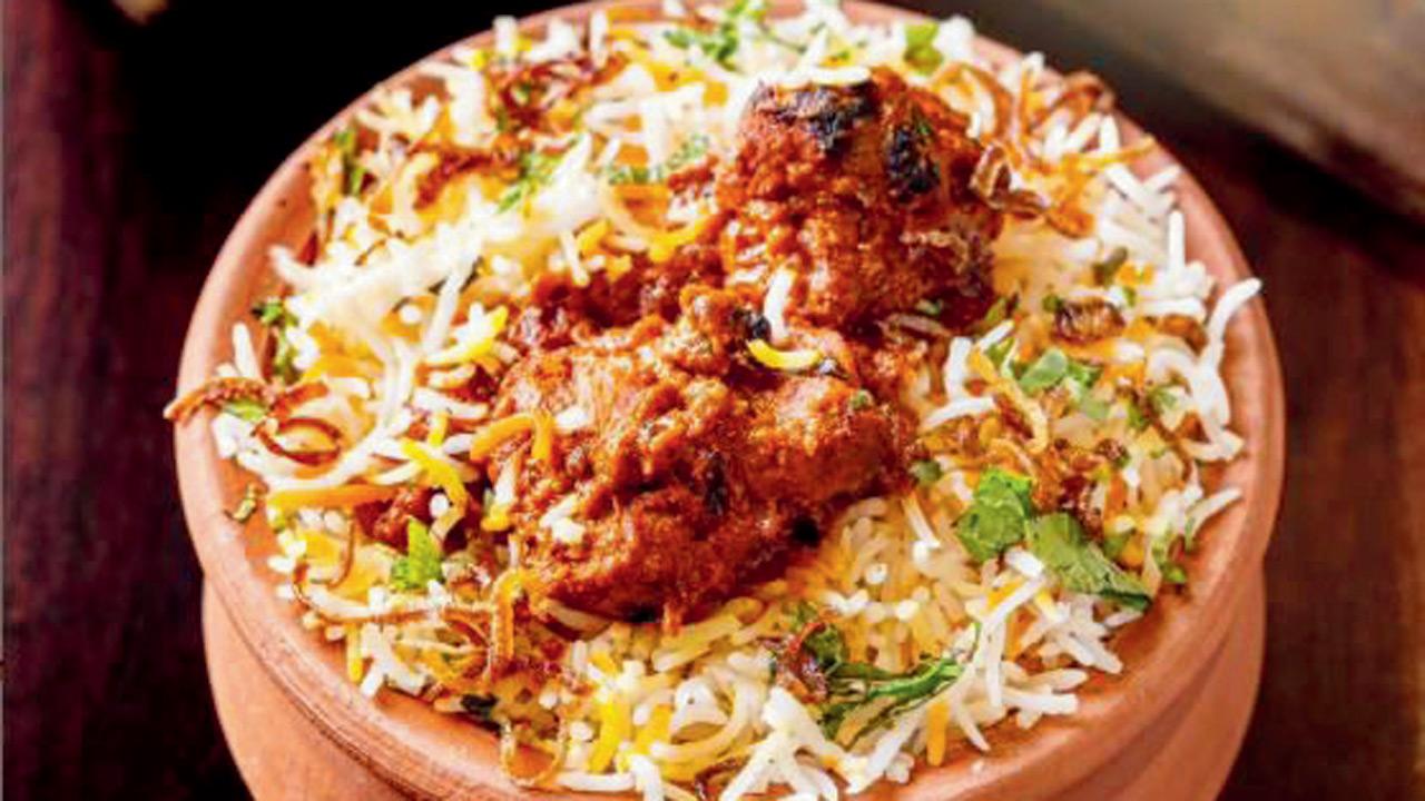 A bowl of mutton biryani