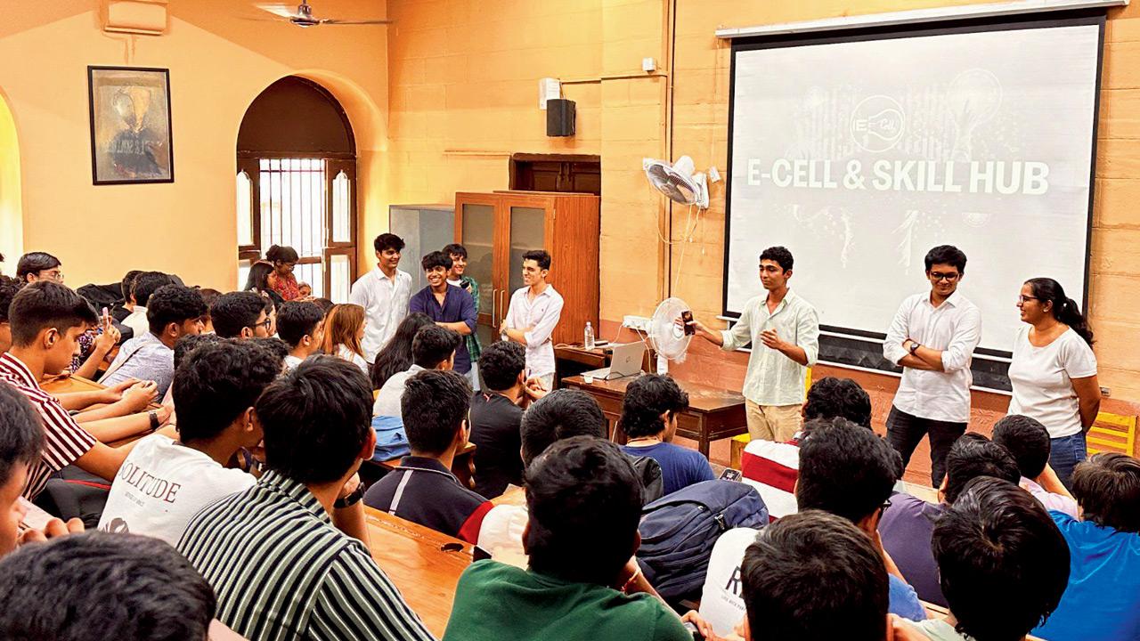 The E-cell team conducts an orientation programme at the college