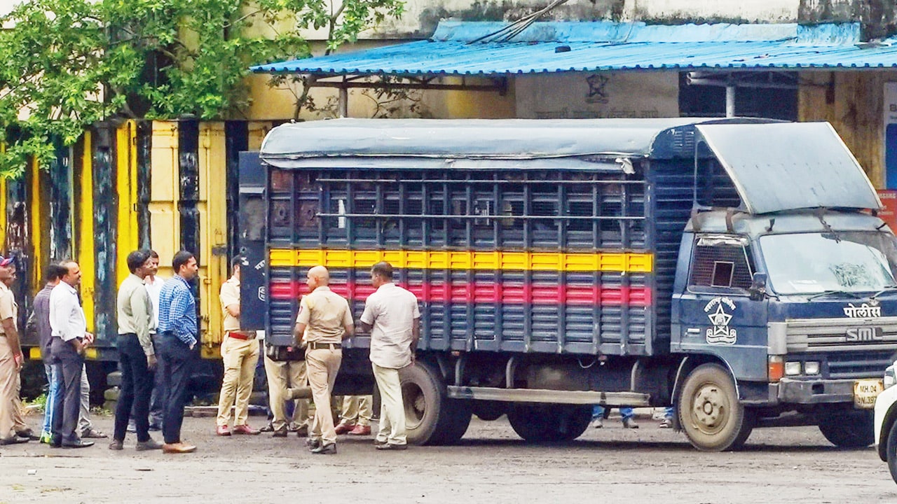 A forensic team examines the police van on September 24, 2024, in which Akshay Shinde was killed. FILE PIC