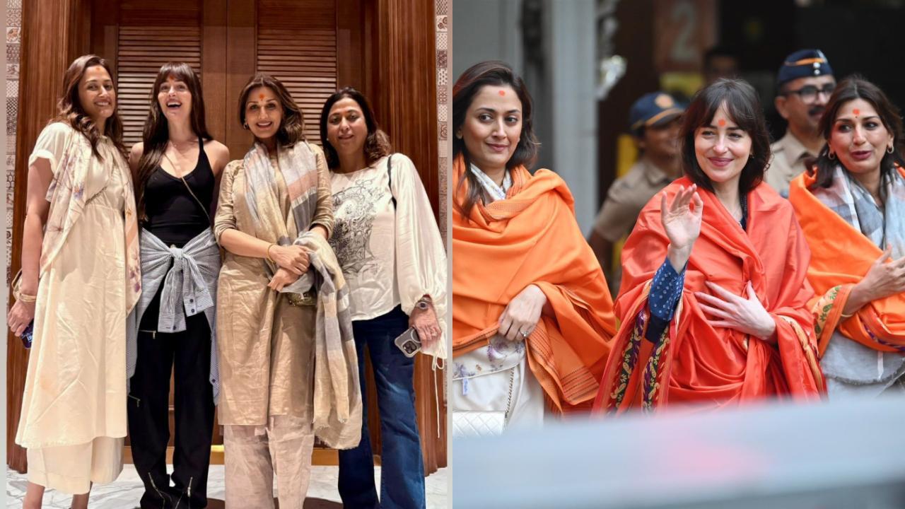 Dakota Johnson visits Sabyasachi store with Sonali Bendre and Gayatri Joshi