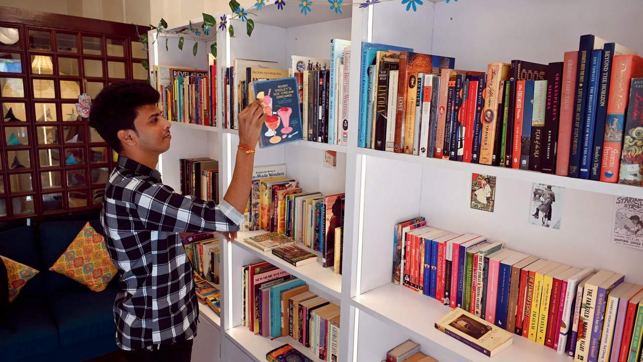 A reader browses through the collection