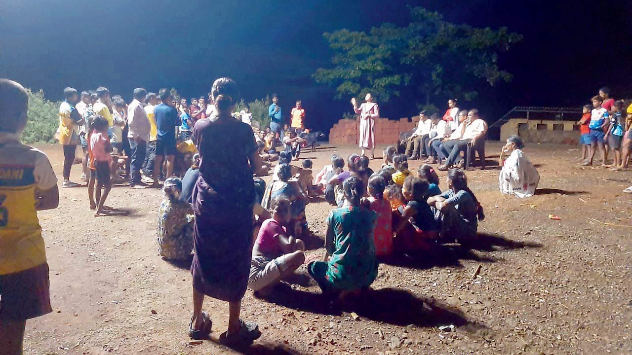 Activists conducting an awareness camp for tribals in one of Pen’s hamlets. Pic/Courtesy Santosh Thakur
