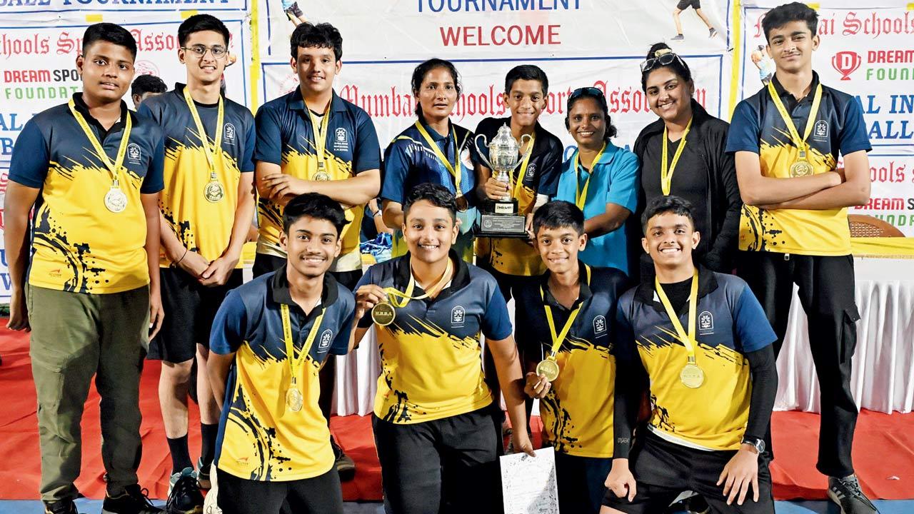 Boys U-16 champions Gokuldham High School (Goregaon) with their trophy and medals. Pics/Sayyed Sameer Abedi 