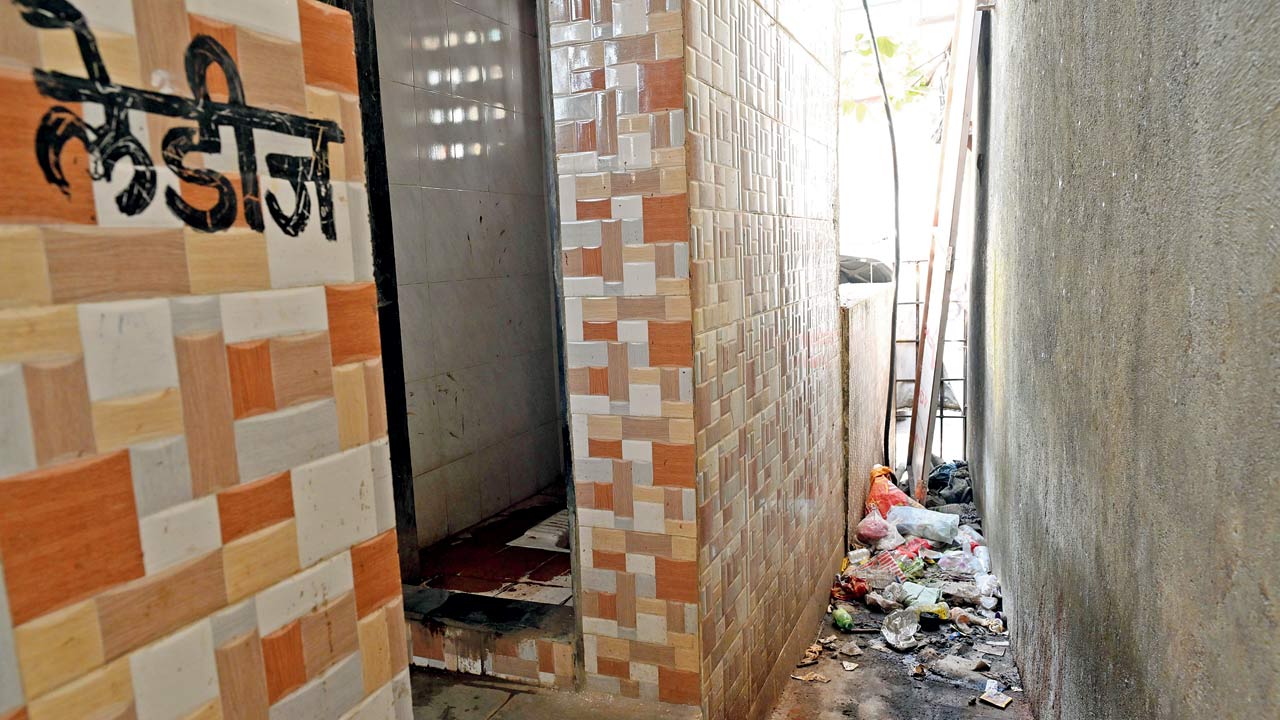 A toilet at Ramabai Ambedkar Nagar, which residents say the BMC has neglected