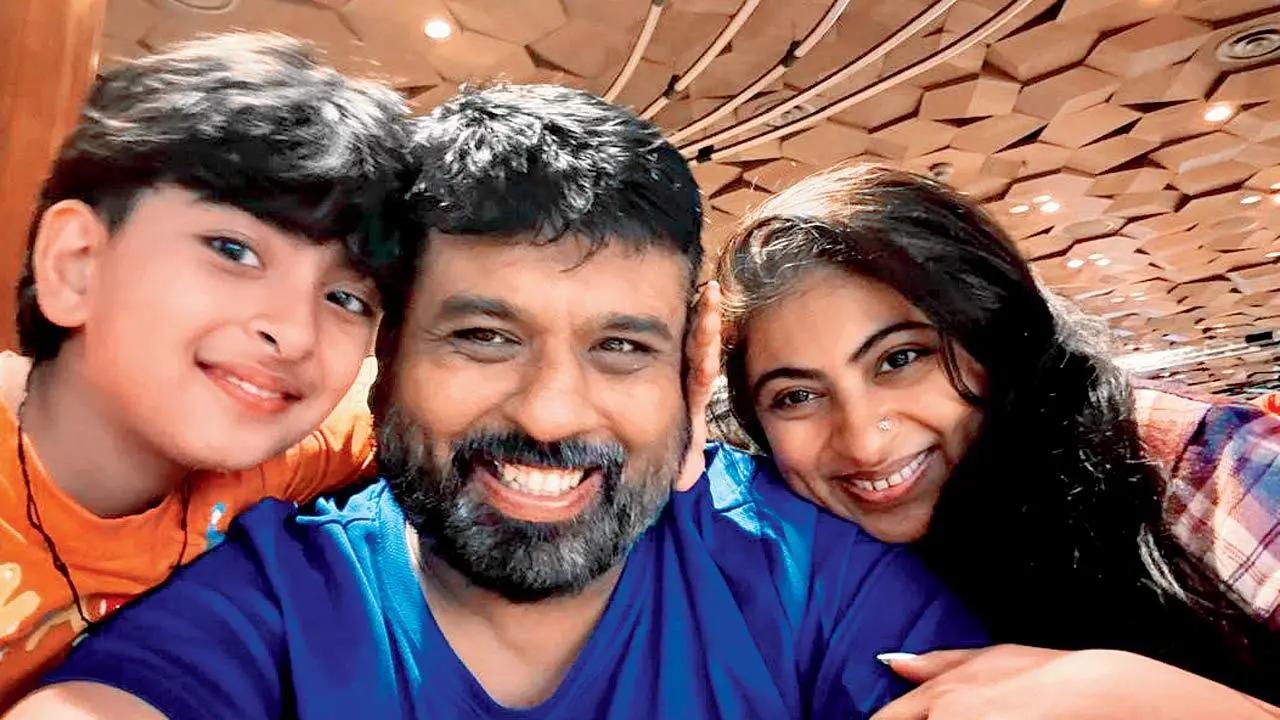 Tanmay Gokani, 41, with wife Bosky, 36, and their son in China