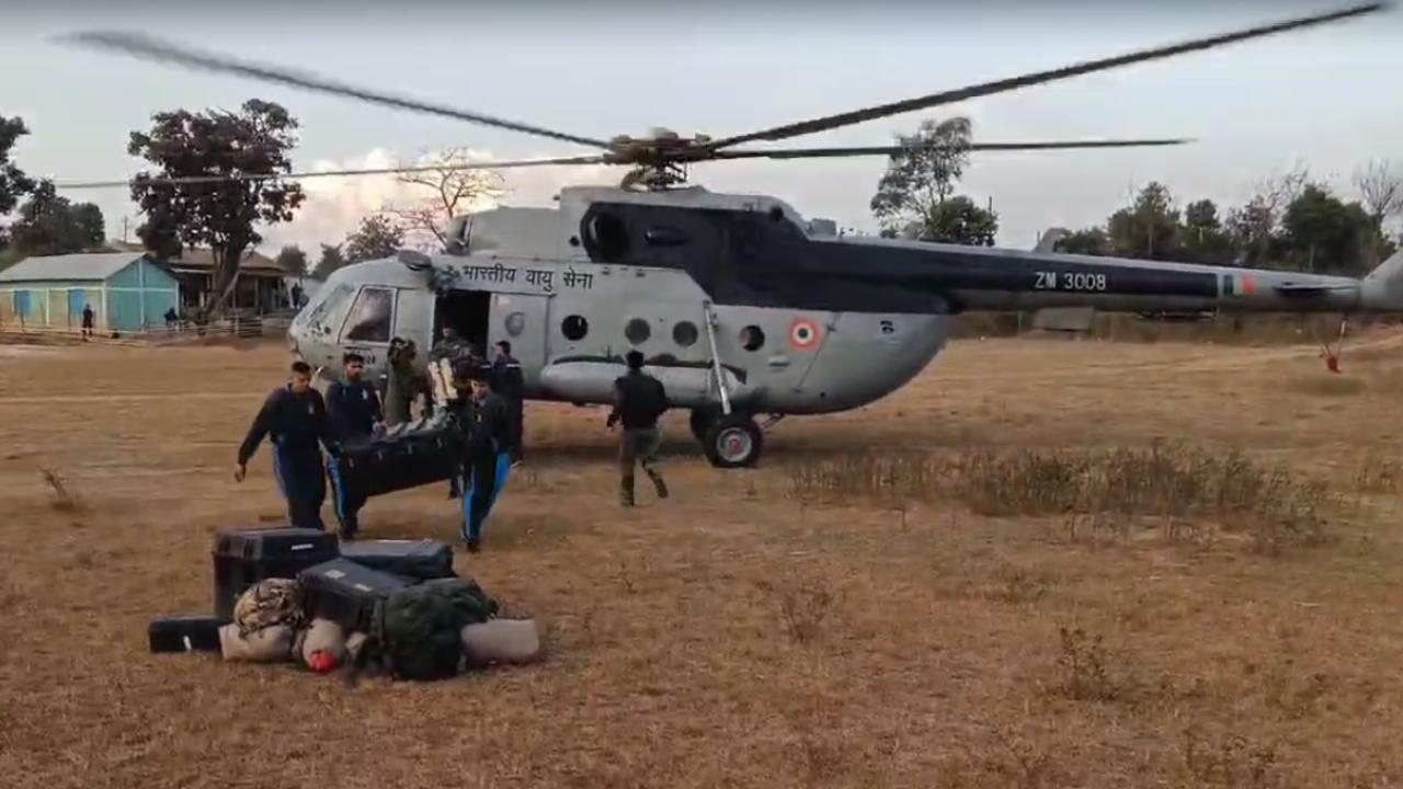 Efforts underway to rescue the labourers trapped inside an illegal rat-hole coal mine in Dima Hasao district. Pics//Defence PRO and PTI
