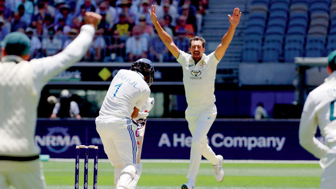 India’s KL Rahul is caught by wicketkeeper Alex Carey off pacer Mitchell Starc at Perth in November