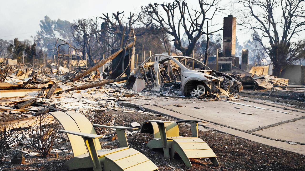 A burnt down home in Pacific Palisades, California