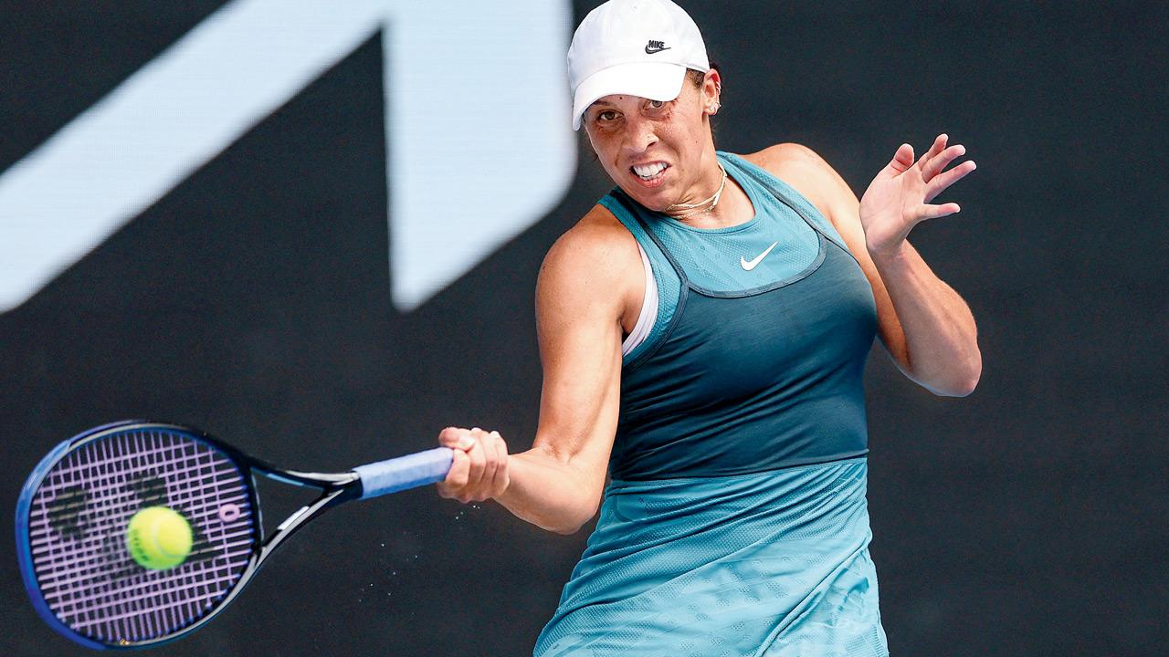 Madison Keys en route her win over Elina Svitolina yesterday