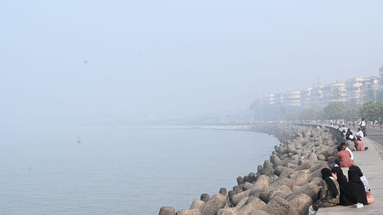 Haze envelops Mumbai skyline, reducing visibility at Marine Drive promenade