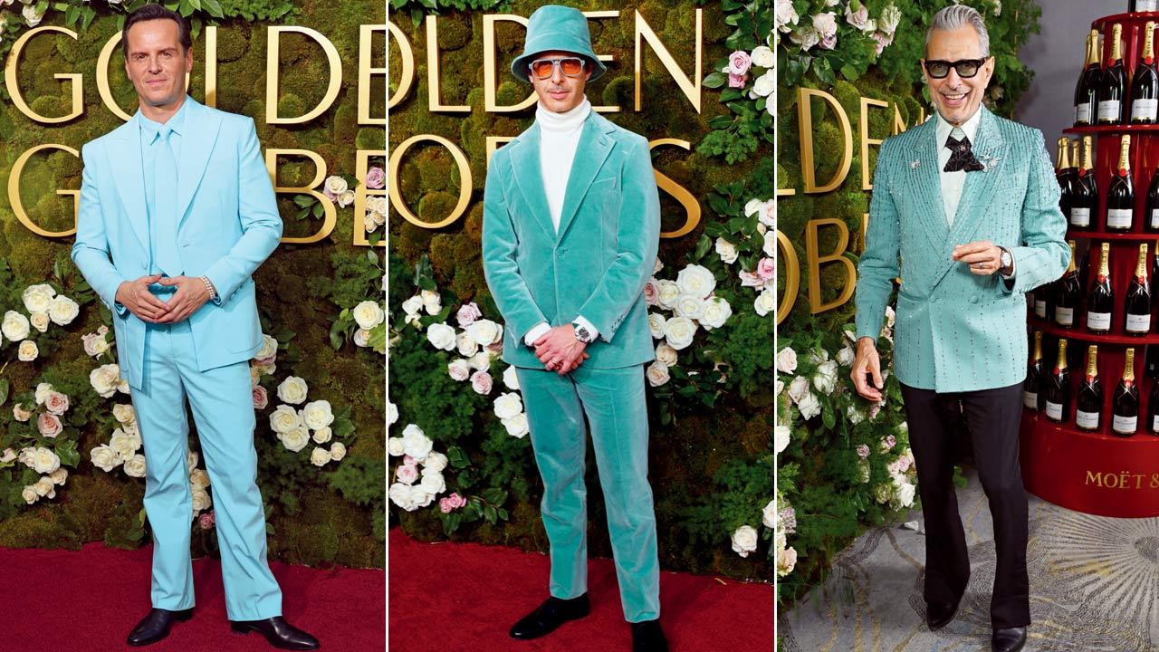 Andrew Scott in Vivienne Westwood; Jeremy Strong in Loro Piana; Jeff Goldblum in Amiri 