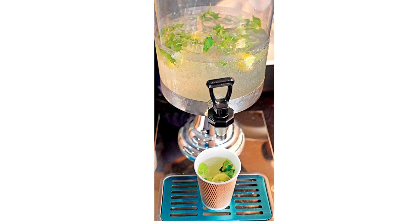 Freshly made mojito in help-yourself dispensers