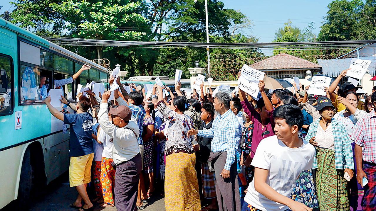 A small proportion of political detainees who were jailed for opposing the military coup in 2021, were also released. Pic/PTI