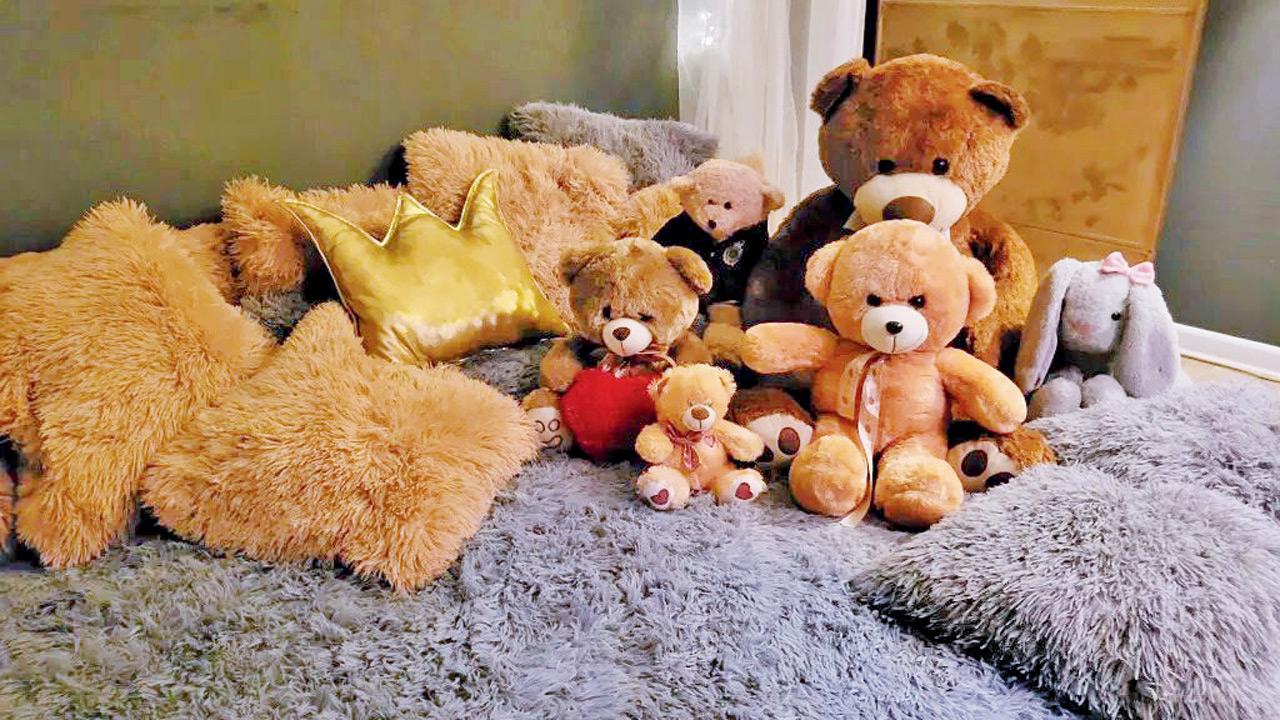 The beds are decorated with soft toys