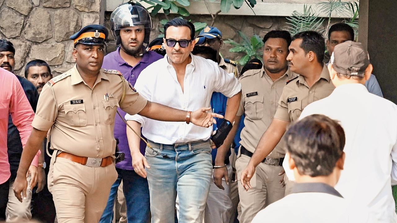 Saif Ali Khan emerges from Lilavati Hospital around 4.45 pm on January 21. PIC/SATEJ SHINDE