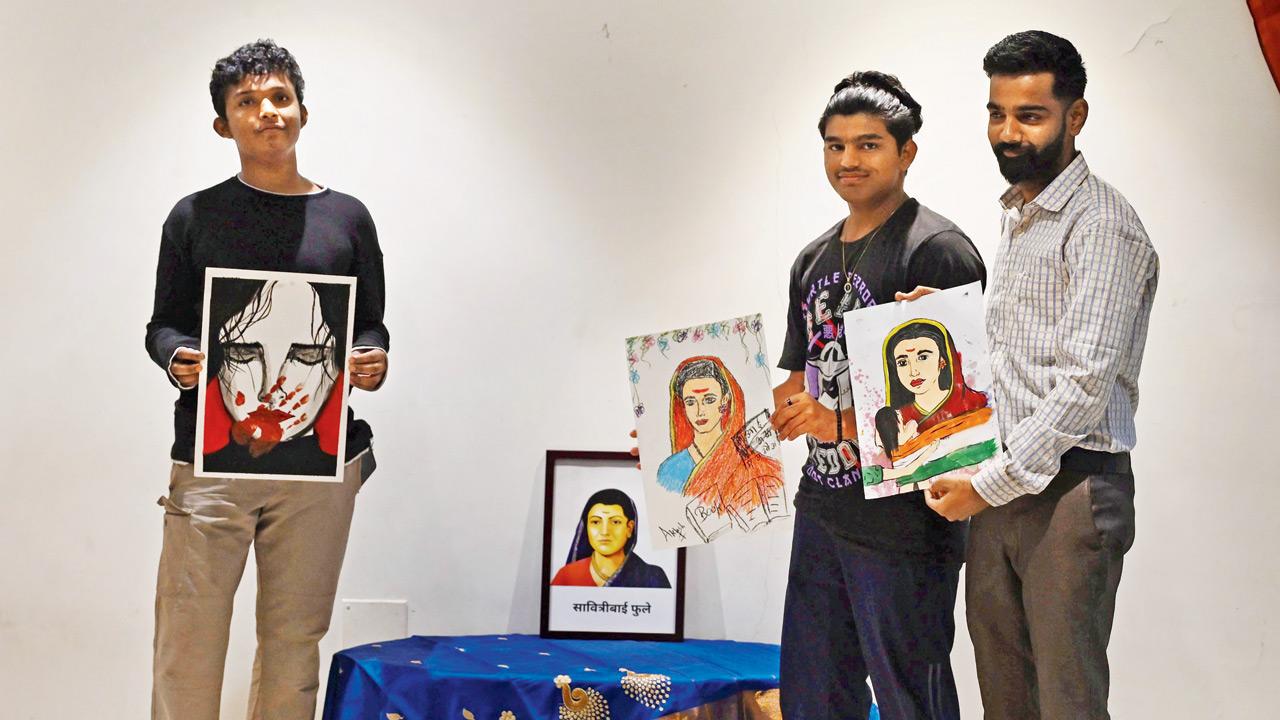 Participants display artworks from the live drawing session
