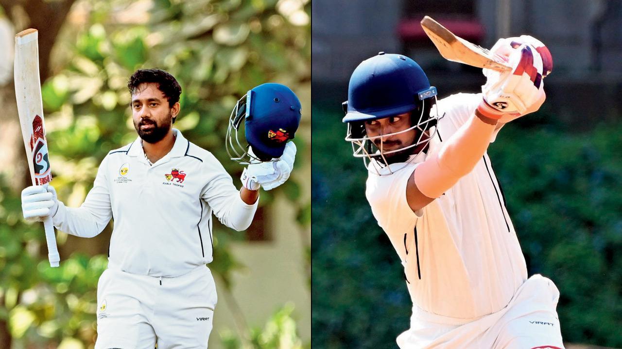 Shams Mulani after scoring ton and Akash Anand during his 103