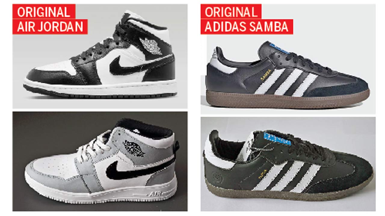 Fake Air Jordan purchased by mid-day. Pic/Ashish Raje (right) Fake Adidas Samba purchased by mid-day. Pic/Ashish Raje