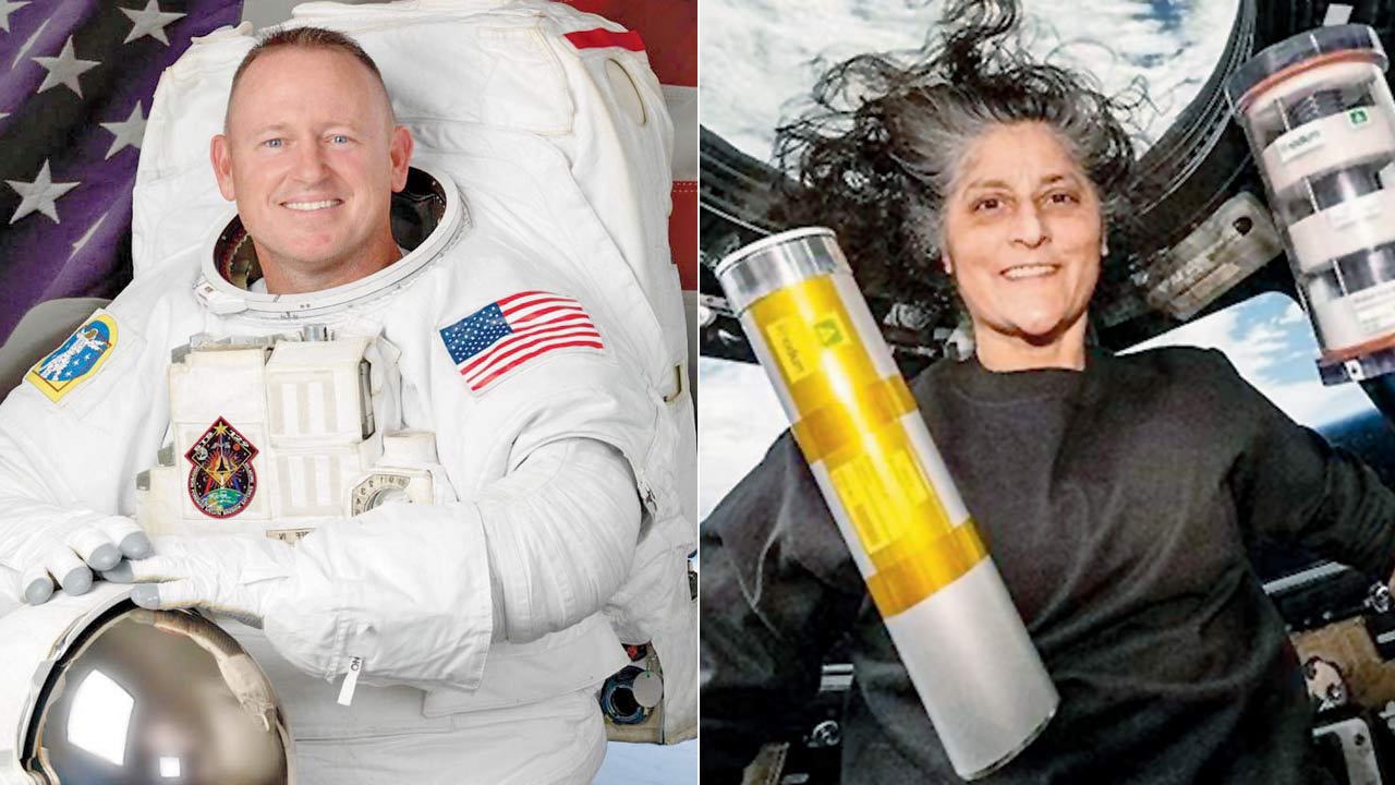 Barry Wilmore; (right) Sunita Williams connects with students virtually from the ISS. File pics