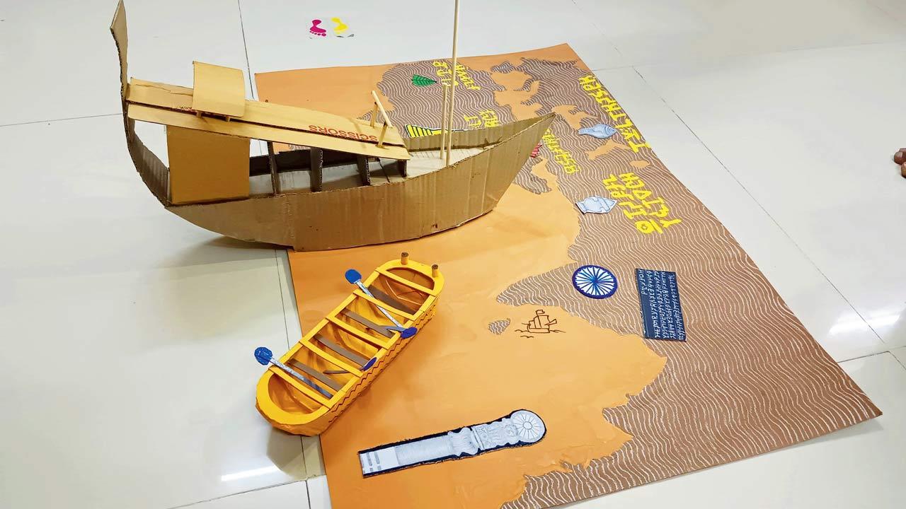 An exhibit on the shipbuilding techniques of the Mauryan Period 