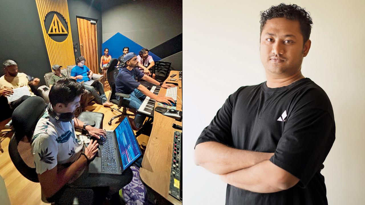 Jones (centre) takes participants through the production process