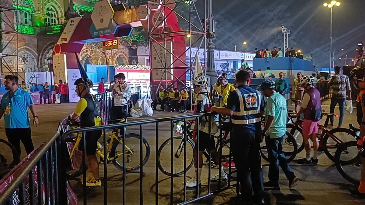 Cyclists at the Tata Mumbai Marathon 2025