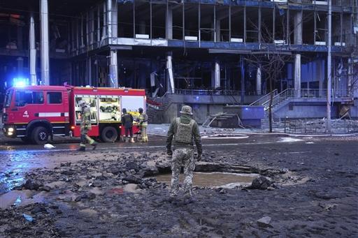 The glass entrance to the Lukyanivska metro station was shattered during the missile strike.