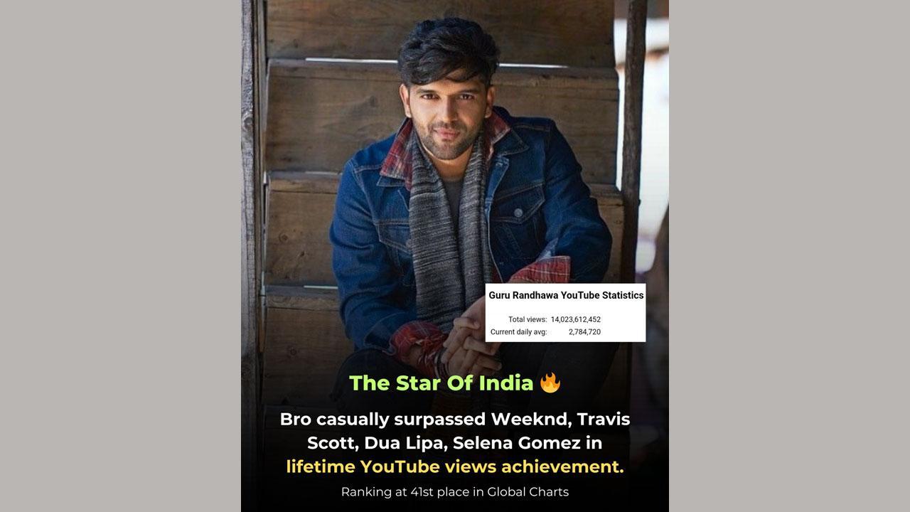 Guru Randhawa Becomes the First Indian Artist to Surpass 14 Billion YouTube Views, Surpassing Drake, Travis Scott, DJ Khaled, Billie Eilish, and Dua Lipa