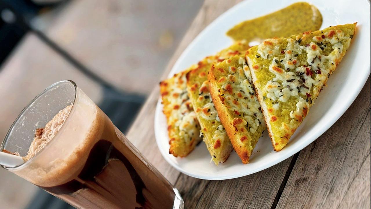 Coffee and chilli cheese toast at Zen cafe