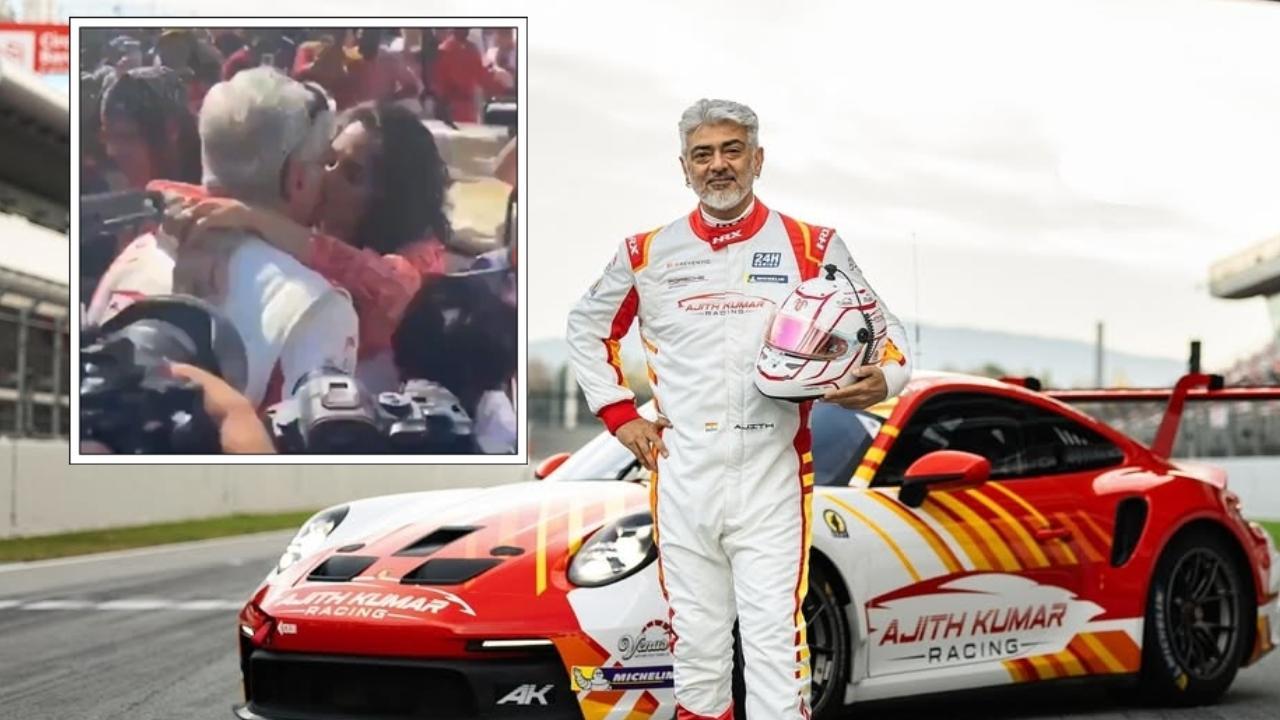 Days after car crash, Ajith Kumar bags 3rd place at Dubai racing event, locks lips with wife Shalini - watch video