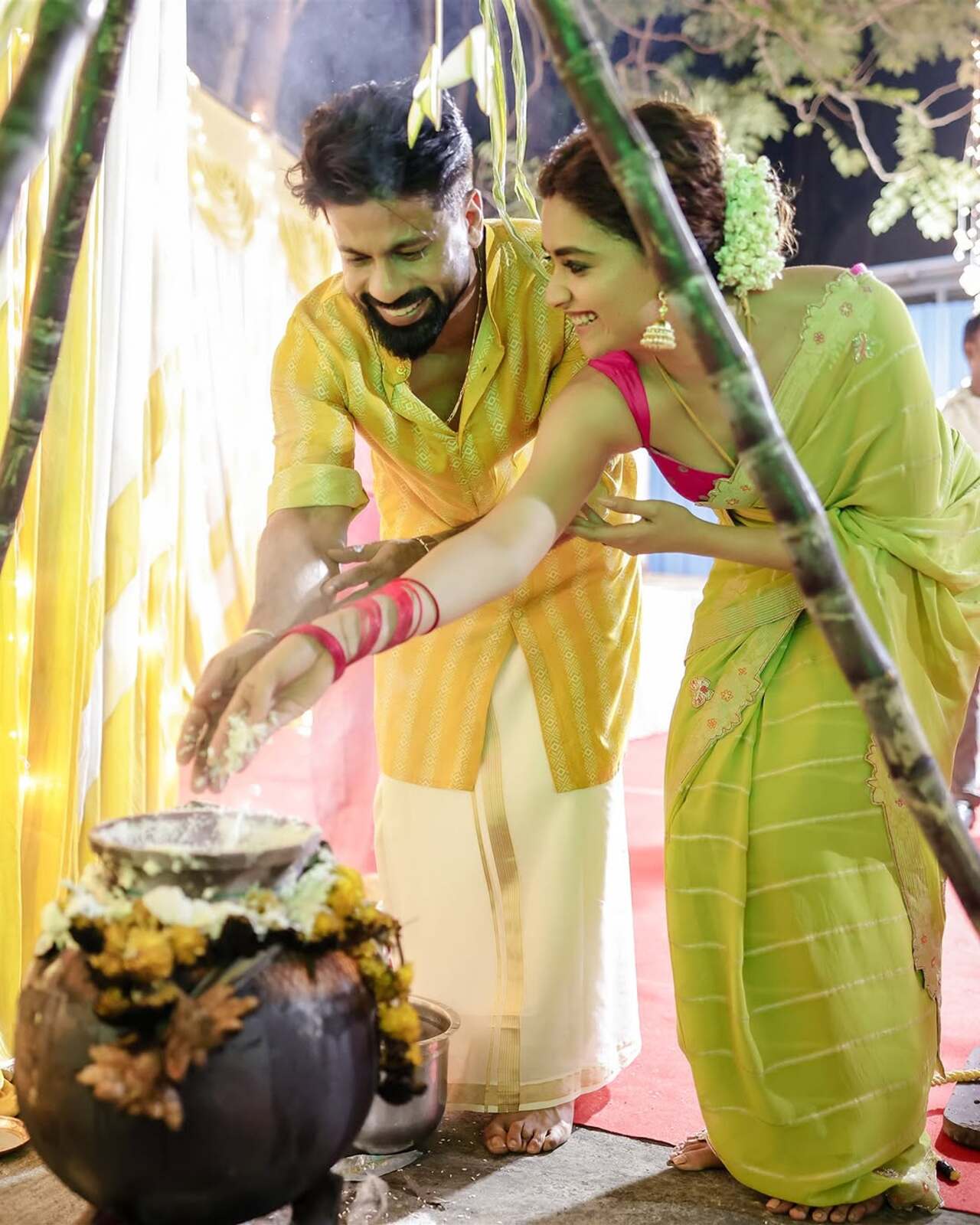 Baby John actor Keerthy Suresh, who tied the knot with her long-time beau Antony Thattil in 2024 celebrated her first Pongal as a newlywed.