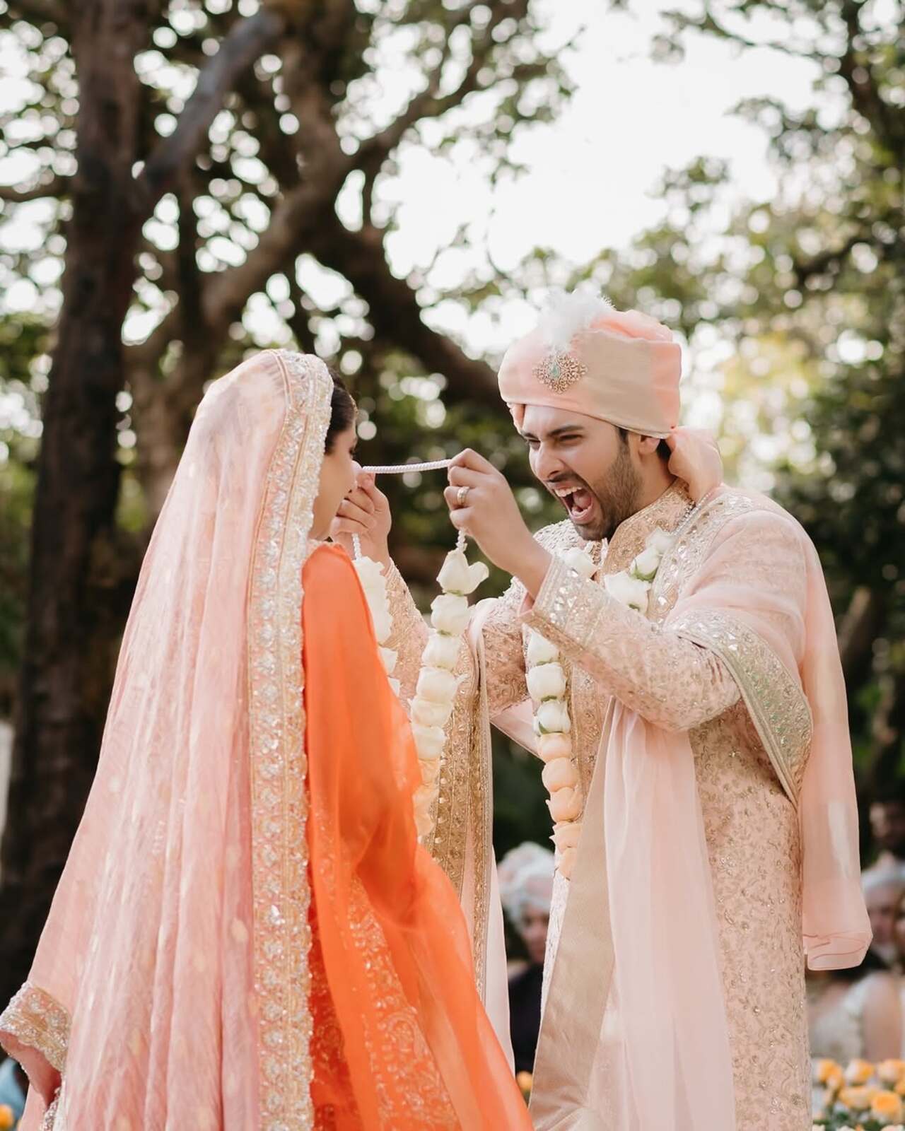 Armaan, equally stylish, was dressed in a bespoke Manish Malhotra outfit that perfectly complemented Aashna's, creating a harmonious and elegant look