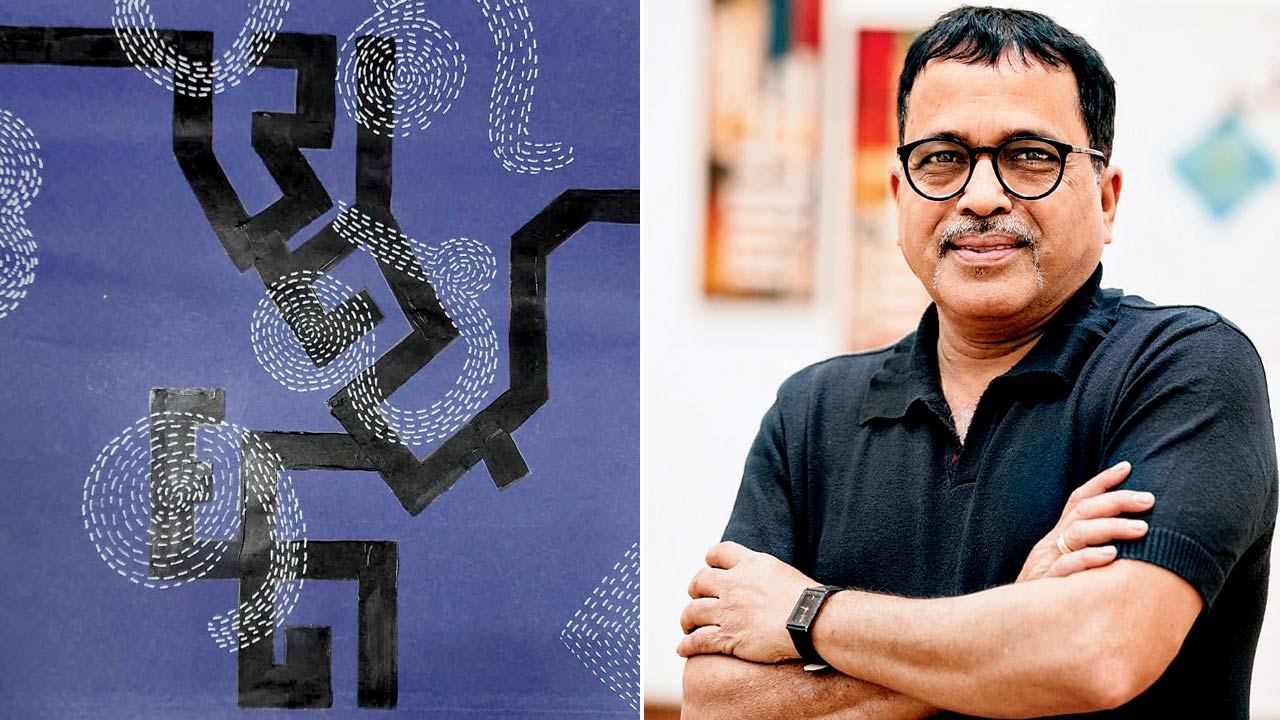 A calligraphy-based artwork that will be part of the exhibition; (right) Achyut Palav