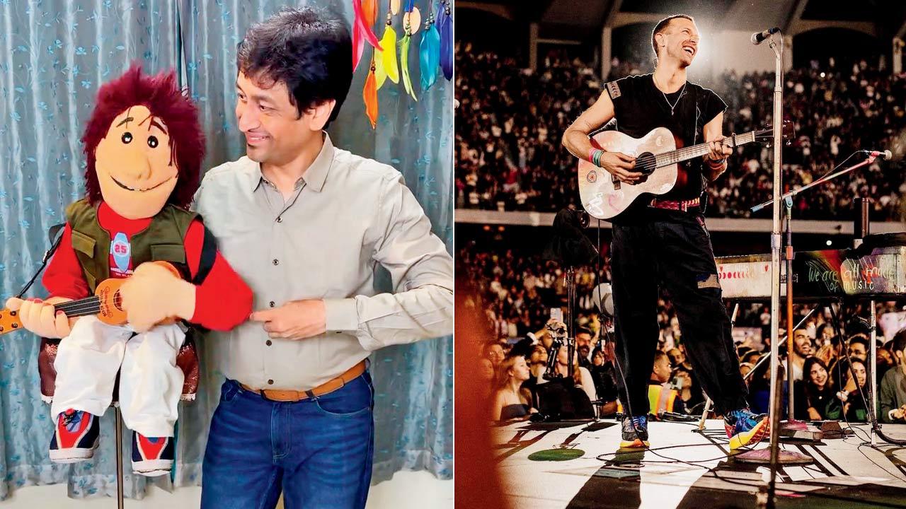(From left) Satyajit Padhye with Bandya; Coldplay frontman Chris Martin. File pic
