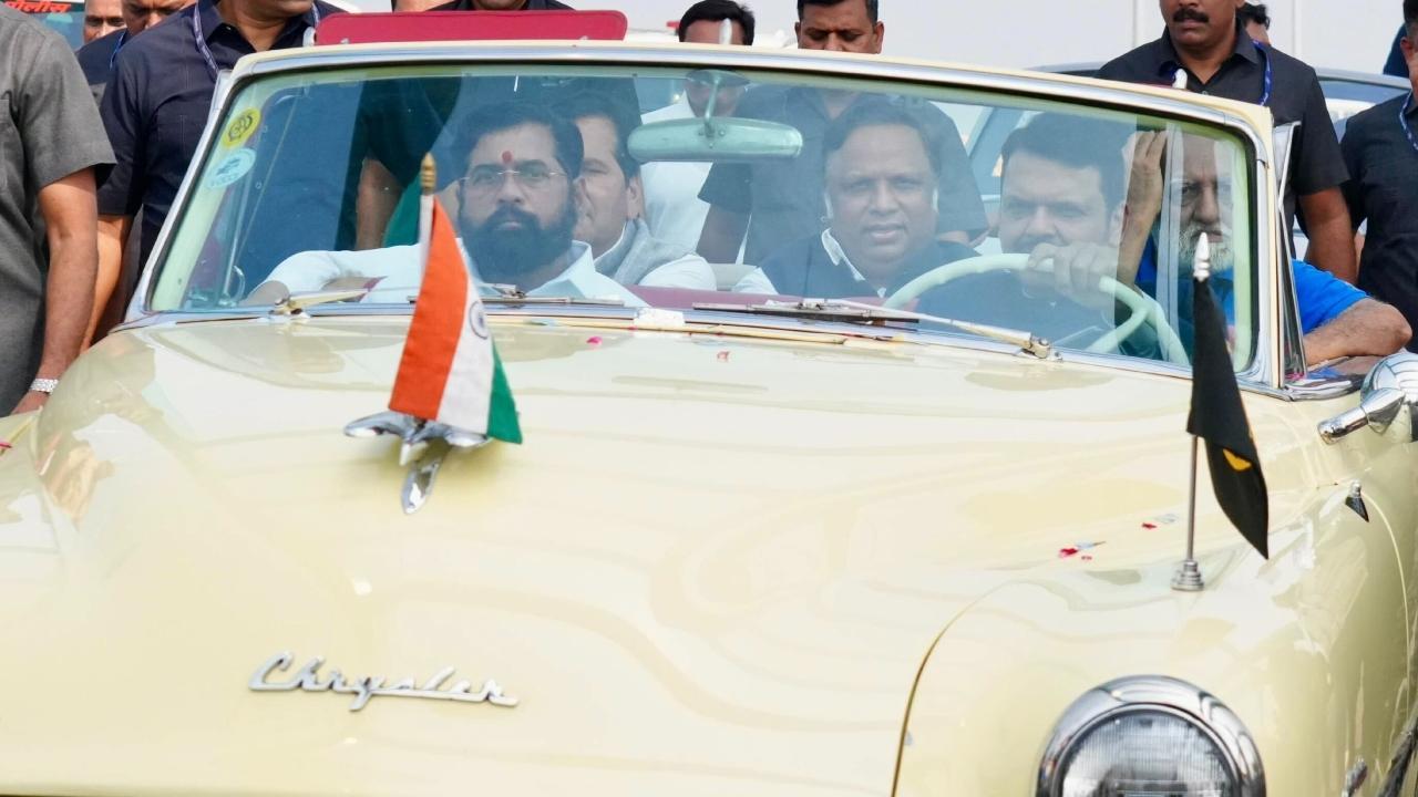 IN PHOTOS: CM Fadnavis, Eknath Shinde take car ride on Mumbai Coastal Road