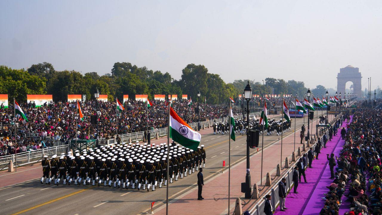 Indian Navy marching at the full dress rehearsal. For the first time in history, the navy band will proudly include 6 women musicians