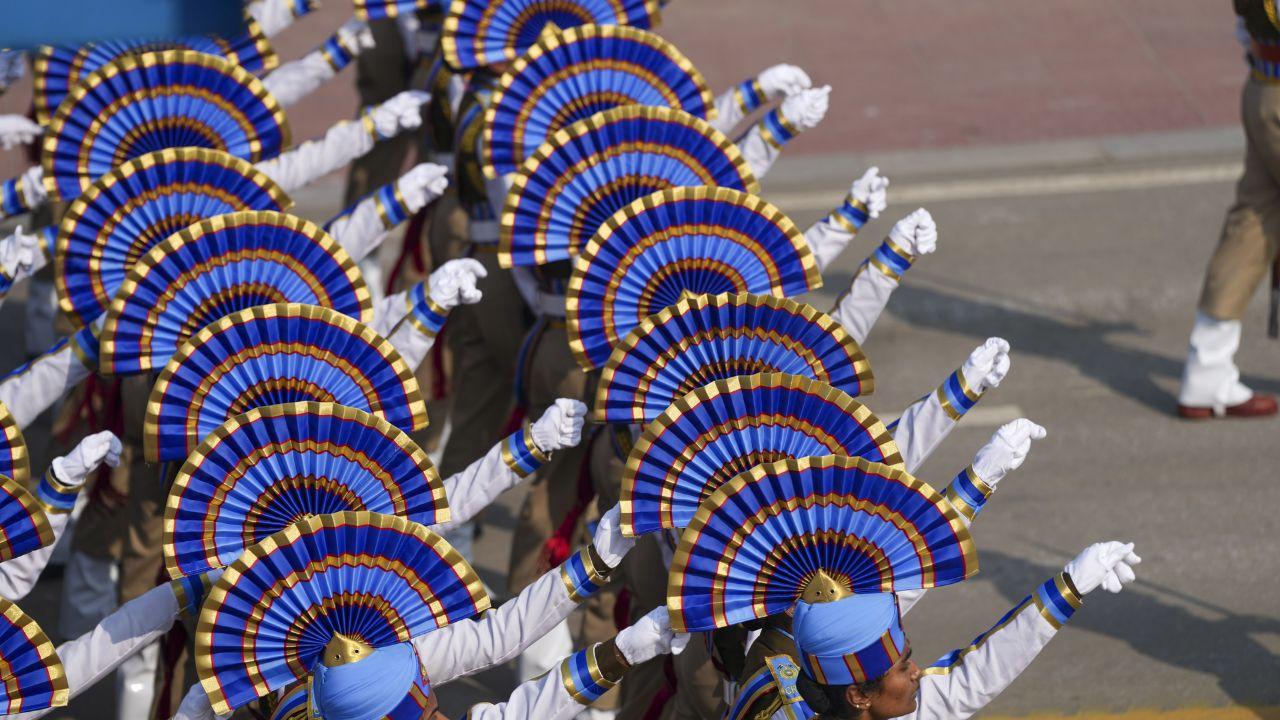 Marching Central Reserve Police Force (CRPF) contingent during the full dress rehearsal for the Republic Day Parade 2025. The CRPF is a central armed police force in India under the Ministry of Home Affairs. The CRPF assists states and Union Territories in maintaining law and order and internal security