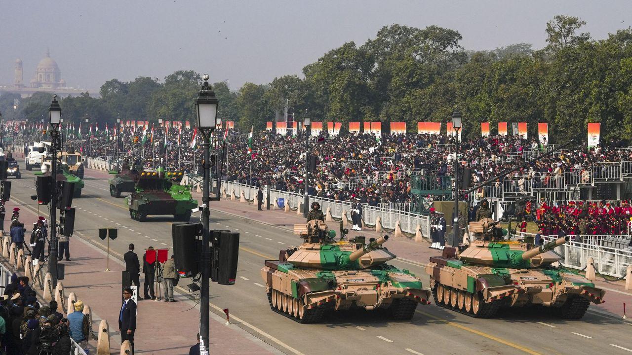Army mechanised columns on display during the full dress rehearsal for the Republic Day Parade 2025 at the Kartavya Path, in New Delhi
