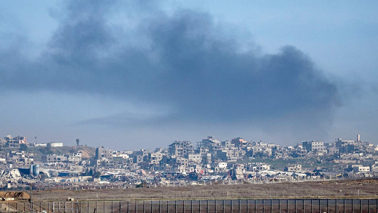 Smoke rises following an Israeli airstrike in the Gaza Strip on Sunday. Pic/PTI