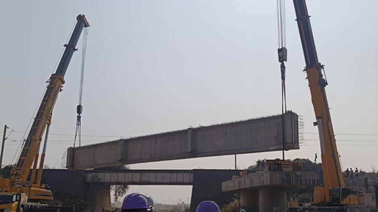 The construction activity involved heavy machinery, cranes, and blocked sections of the highway, resulting in significant delays for road users