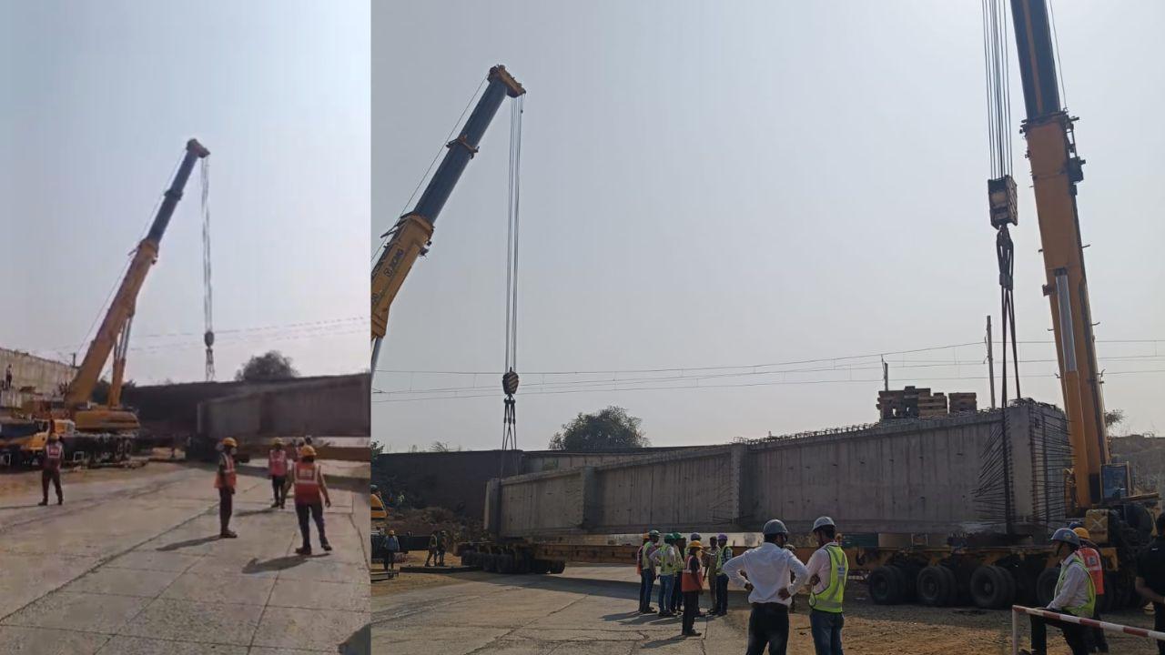 The Dedicated Freight Corridor Corporation of India (DFCCIL) is working on an infrastructure upgrade, which includes the installation of girders at a Road Under Bridge (RUB) in Bapane
