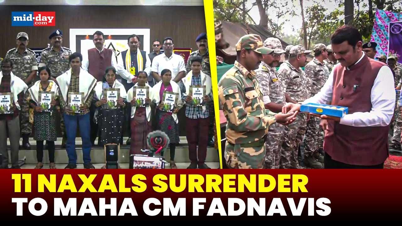 11 Naxals surrender to Maharashtra CM Fadnavis at Gadchiroli police HQ