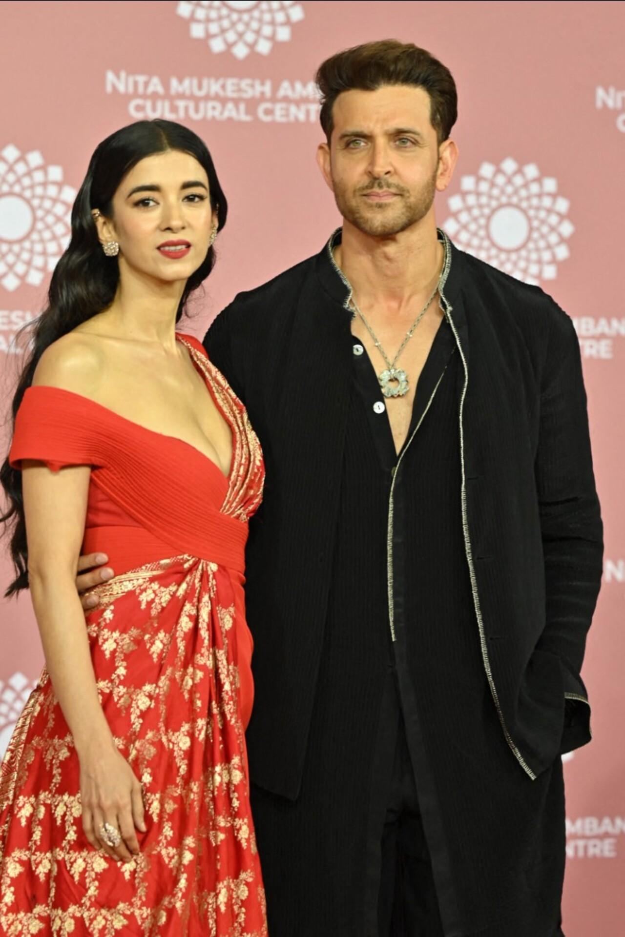 Hrithik and his girlfriend Saba Azad pose for pictures during the inauguration of the Nita Mukesh Ambani Cultural Centre (NMACC) at the Jio World Centre (JWC) in Mumbai.