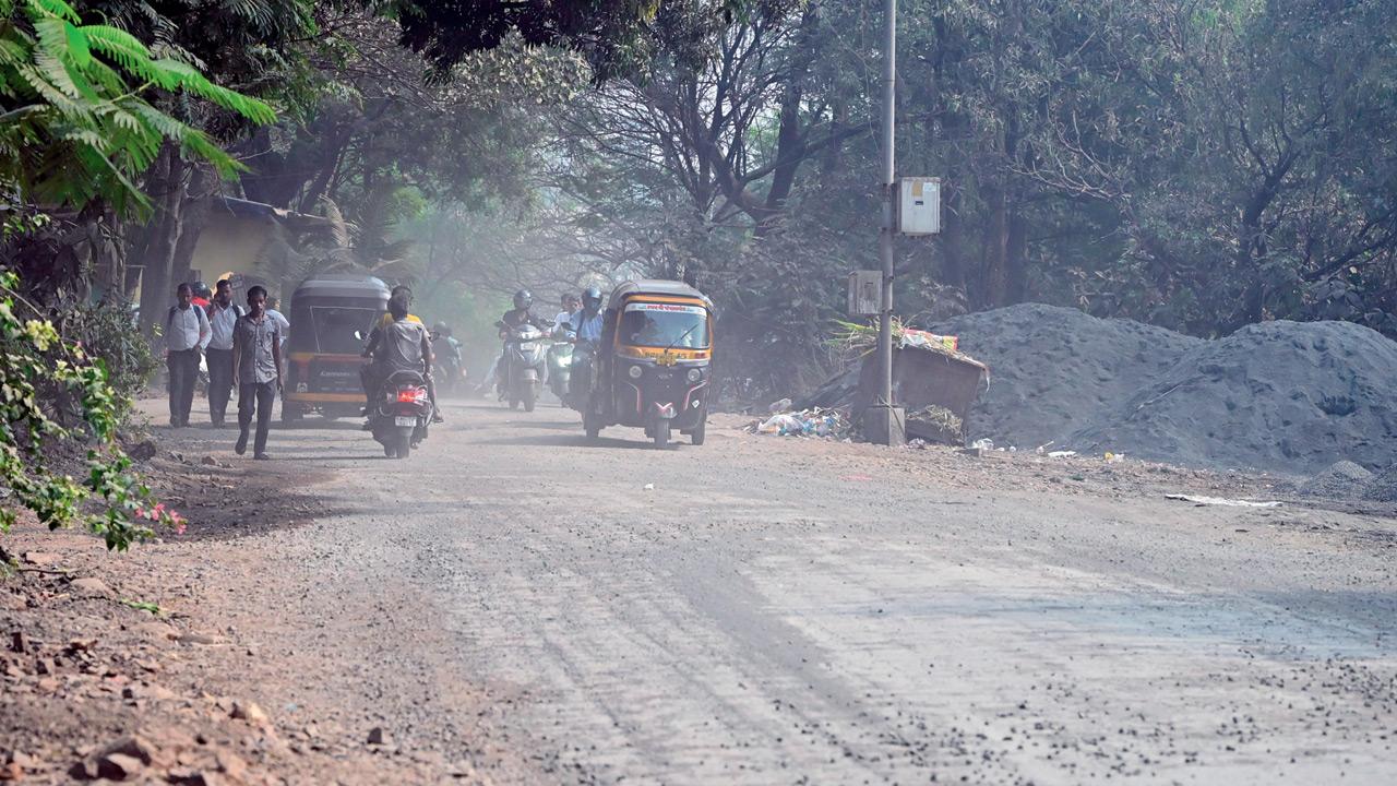 Dust during road construction work in Aarey. Pic/Nimesh Dave