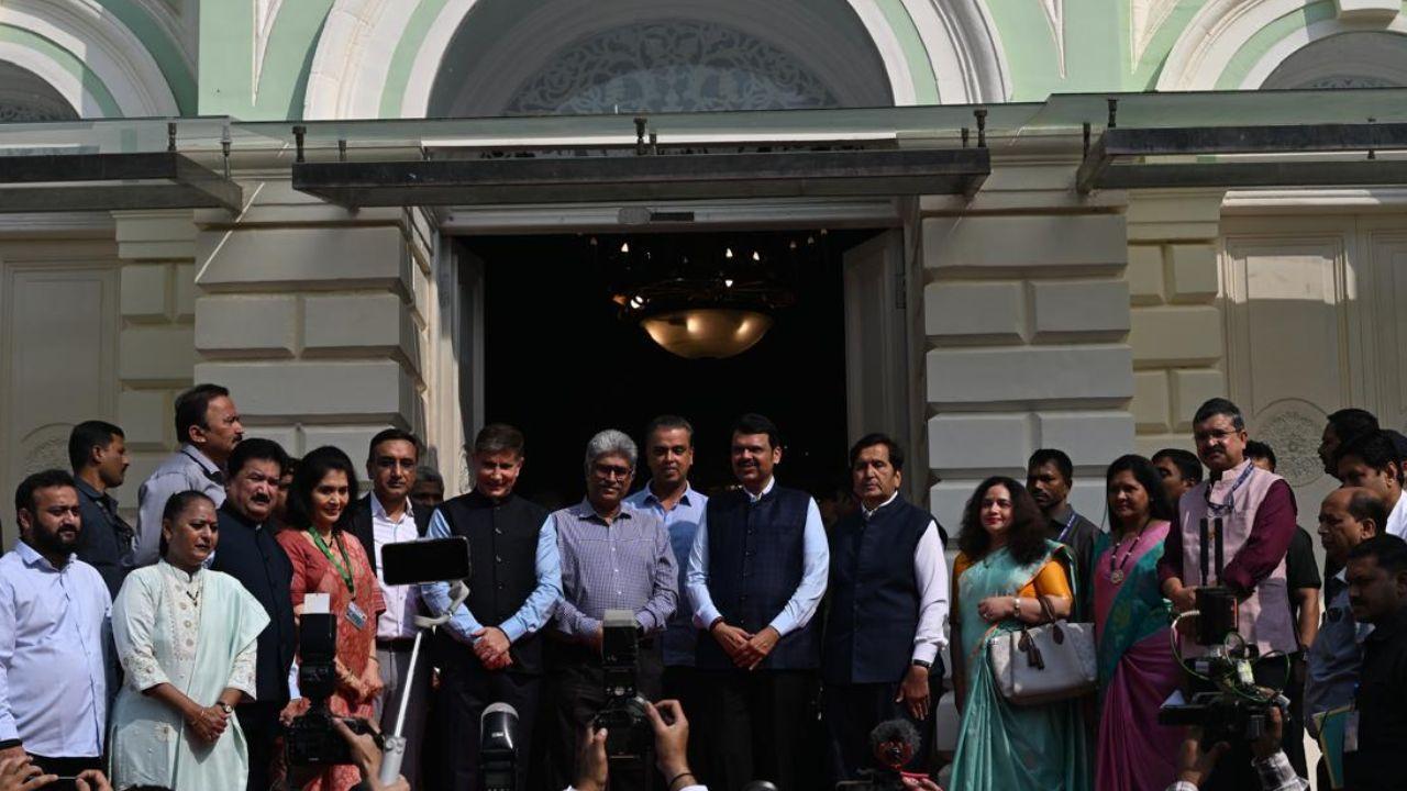 CM Devendra Fadnavis along with BMC commissioner Bhushan  Gagrani and Mangal Prabhat Lodha, tourism and skill development minister during reopening of Bhau Daji Lad Museum after repairs and renovation at Rani Baug, Byculla in Mumbai