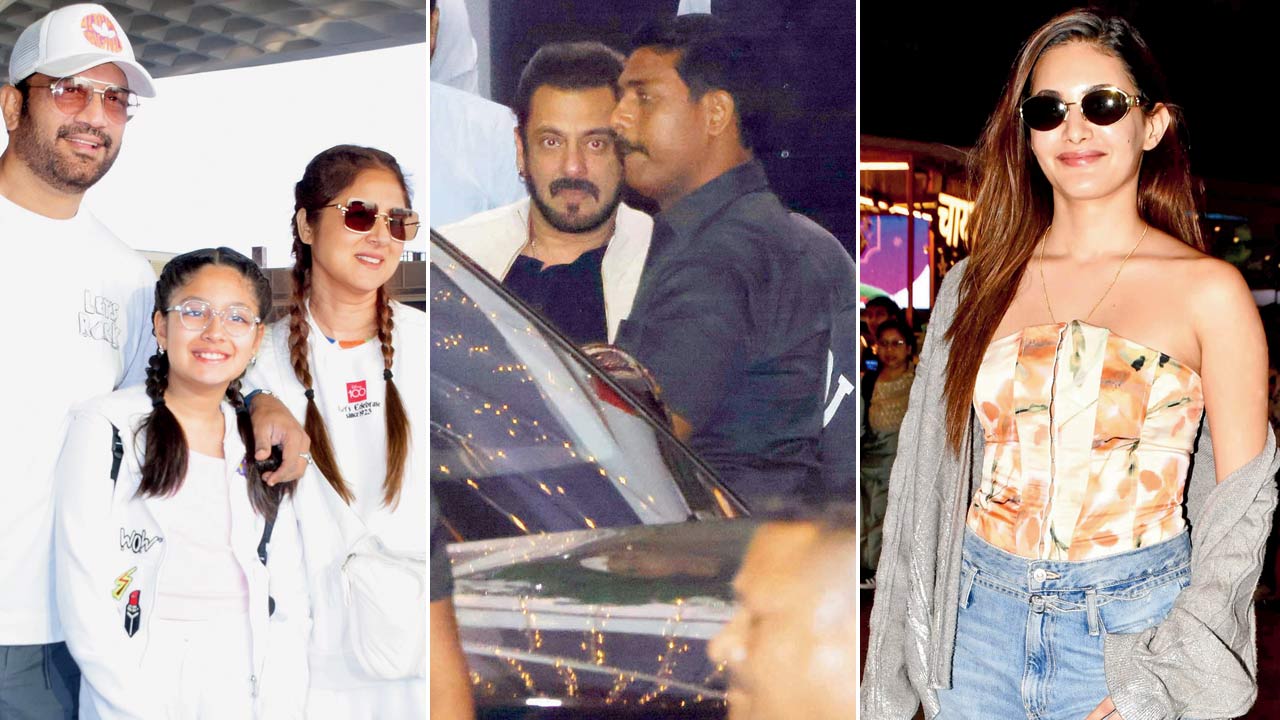 Colour coordinated: Sharad Kelkar, wife Keerti Gaekwad Kelkar and daughter Kesha; If looks could kill: Salman Khan; Pretty belle: Amyra Dastur