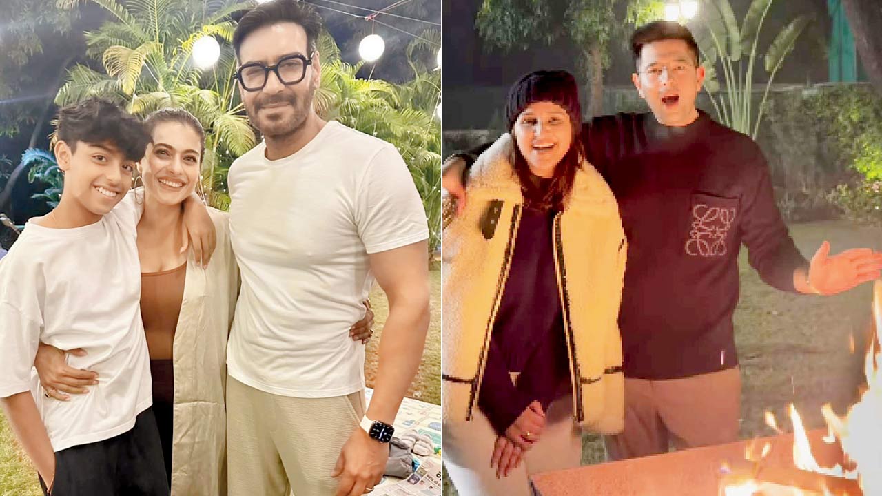 Yug, Kajol and Ajay Devgn; Parineeti Chopra, Raghav Chadha in Delhi