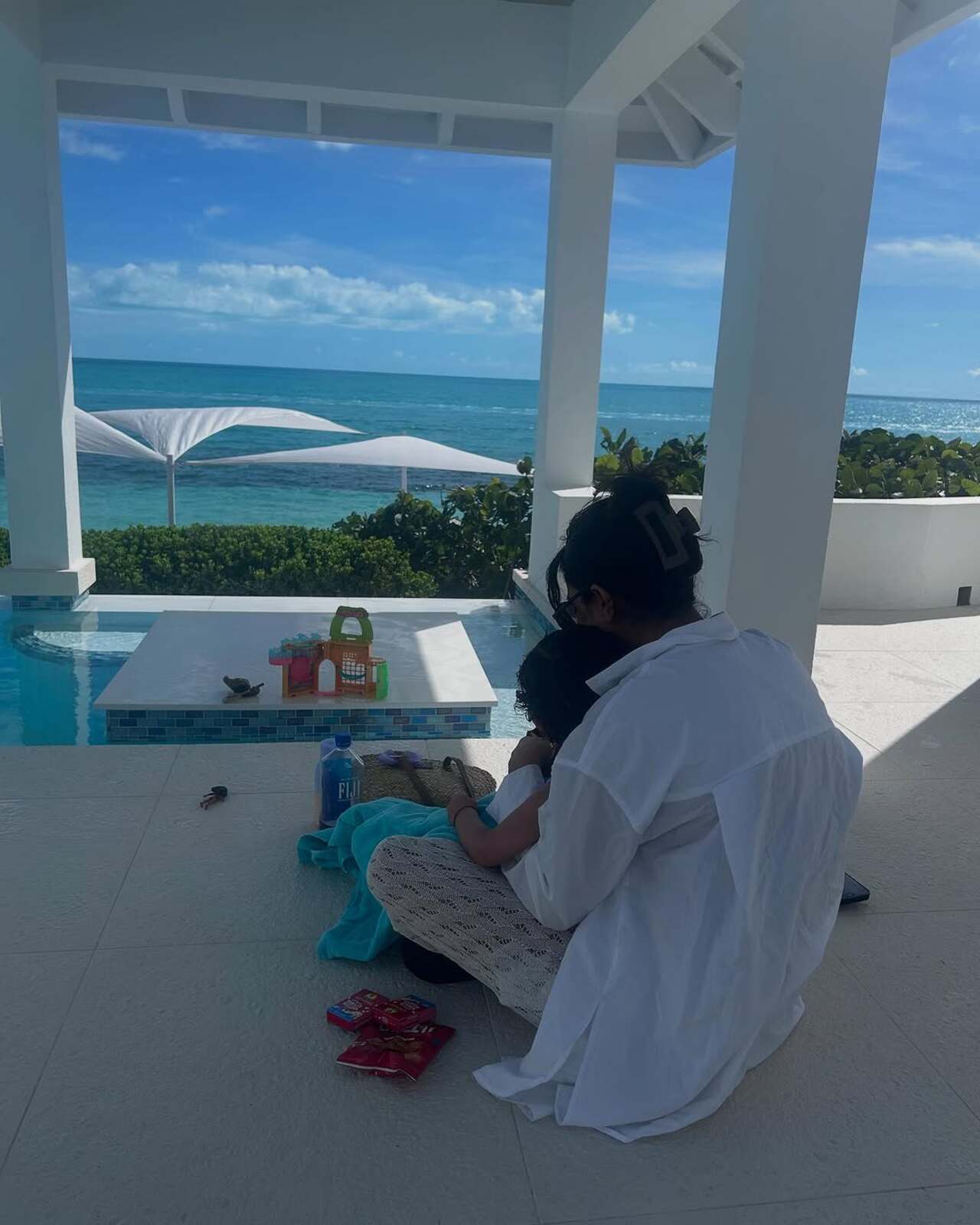 Mother-daughter duo Priyanka and Malti enjoy a calm and relaxing afternoon at their beachfront home