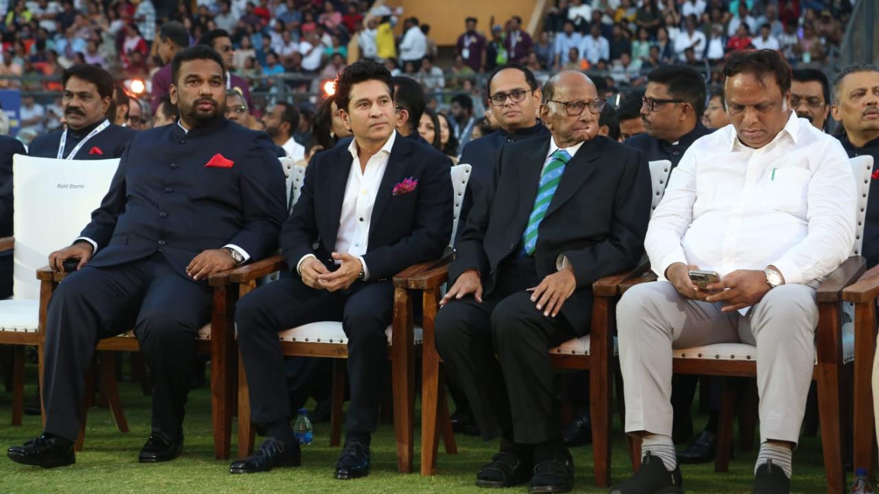 MCA's incumbent President Ajinkya Naik, Sachin Tendulkar, Sharad Pawar and Ashish Shelar